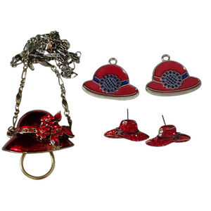 Red Hat Society Jewelry Mixed Lot: eyeglasses holder necklace, earrings